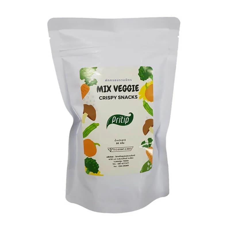 Pritip Mix Veggie Crispy Snacks ผักอบกรอบ รวมคุณประโยชน์ผักอบคุณภาพดีทุกชนิดเอาไว้ในซองเดียว