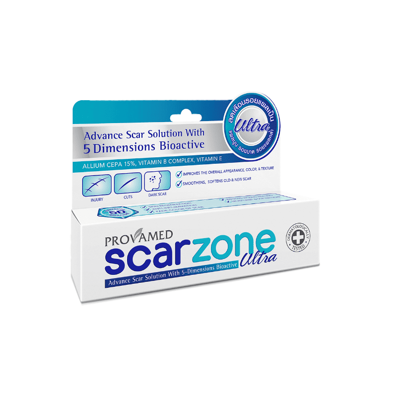 Provamed Scarzone Ultra ยาทาแผลเป็น ฟื้นบำรุงผิวจากรอยแผลเป็นให้ดูจางน้อยลง