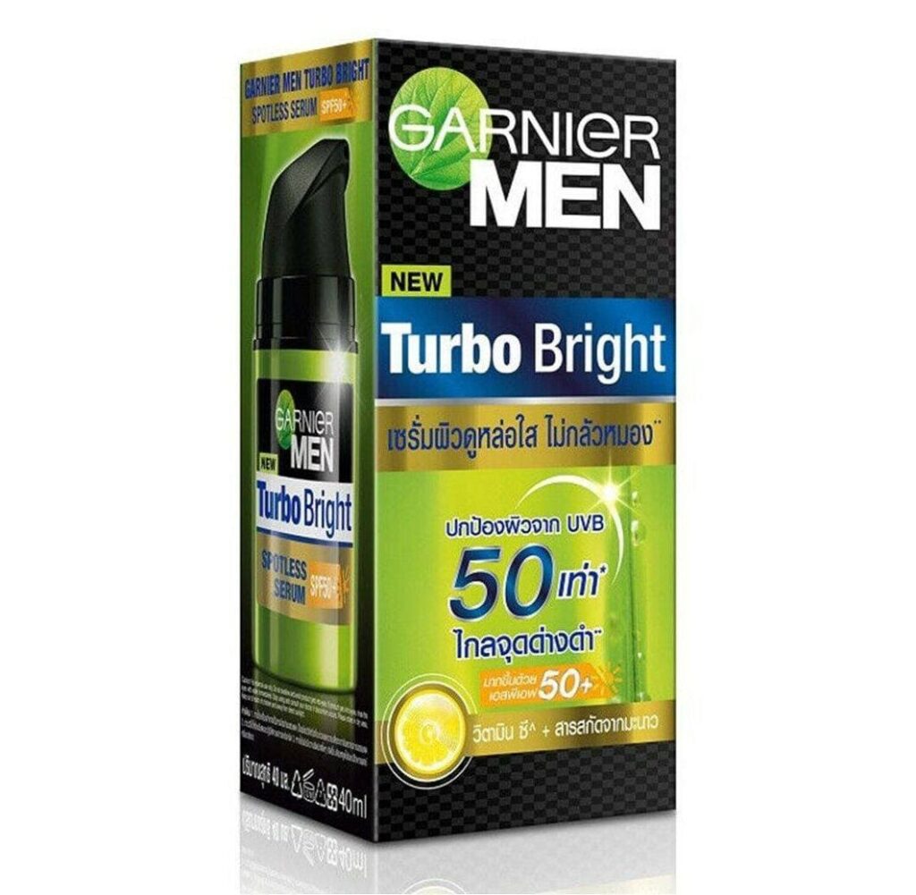 Garnier Men Turbo Bright Sportless Serum SPF50+ ไนท์ครีมสำหรับผู้ชาย เปลี่ยนผิวคล้ำเสียให้ไบร์ทขึ้นอีกครั้ง
