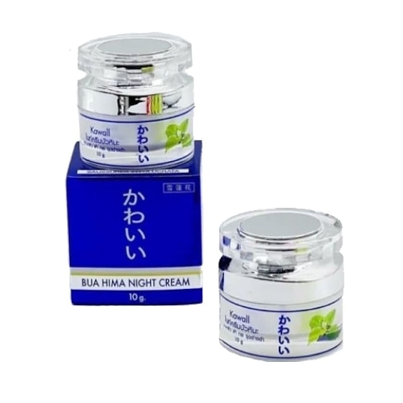 Kawaii Bua Hima Night Cream ครีมบัวหิมะ ยับยั้งแบคทีเรียผิวดูน้อยลง เนื้อครีมบางเบา เกลี่ยทาง่ายได้ท