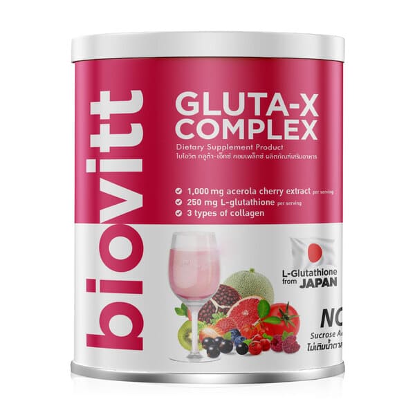 Biovitt Gluta-X Complex กลูต้าผิวขาวไว ส่วนผสมคอลลาเจนและสารสกัดผลไม้มากกว่า 36 ชนิด