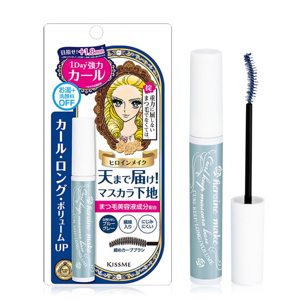 Kiss Me Curl Keep Mascara Base มาสคาร่าใส ลักษณะการใช้สีฟ้าอมเทาอ่อน ๆ
