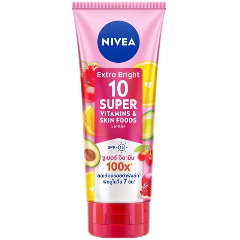 Nivea Extra Bright 10 Super Vitamins & Skin Foods Serum Lotion โลชั่นผิวขาว ฟื้นบำรุงผิว เนื้อโลชั่นซึมซับได้เร็ว