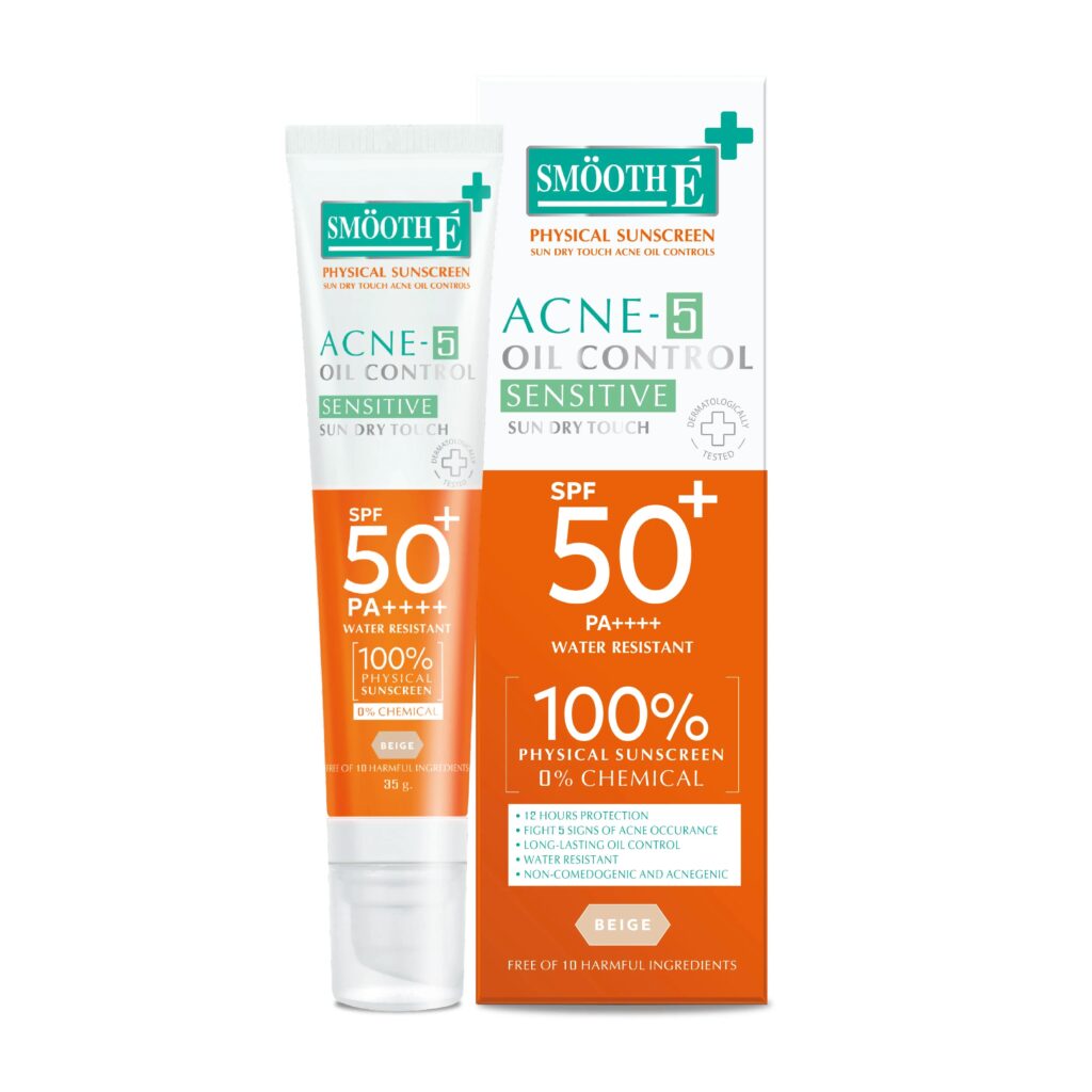 Smooth E Physical Sunscreen Acne Oil Control SPF50+ PA++++ ครีมกันแดดทาหน้า ปกป้องเซลล์ลงลึกทุกชั้นผิว